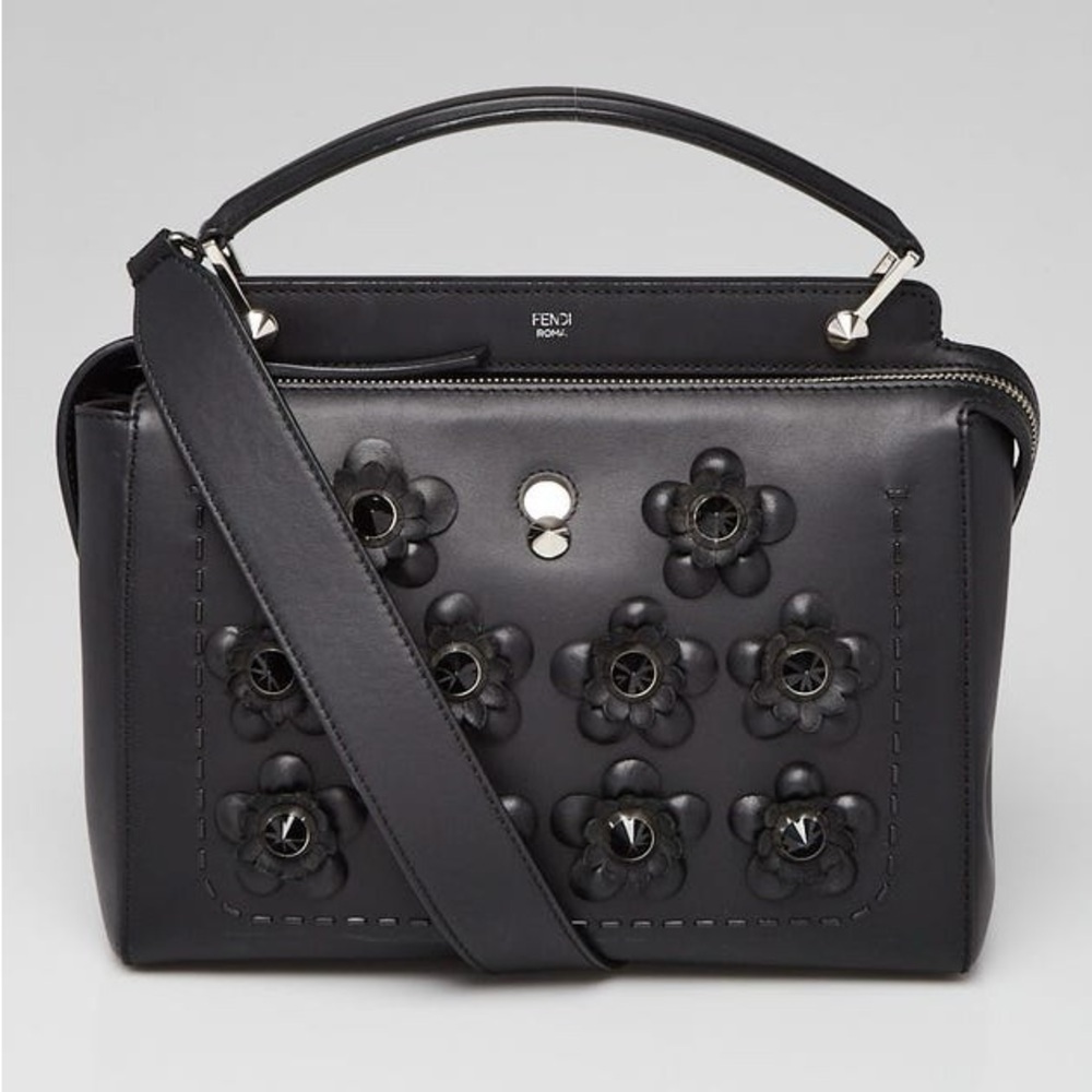 Fendi Dotcom Black Flowerland Satchel